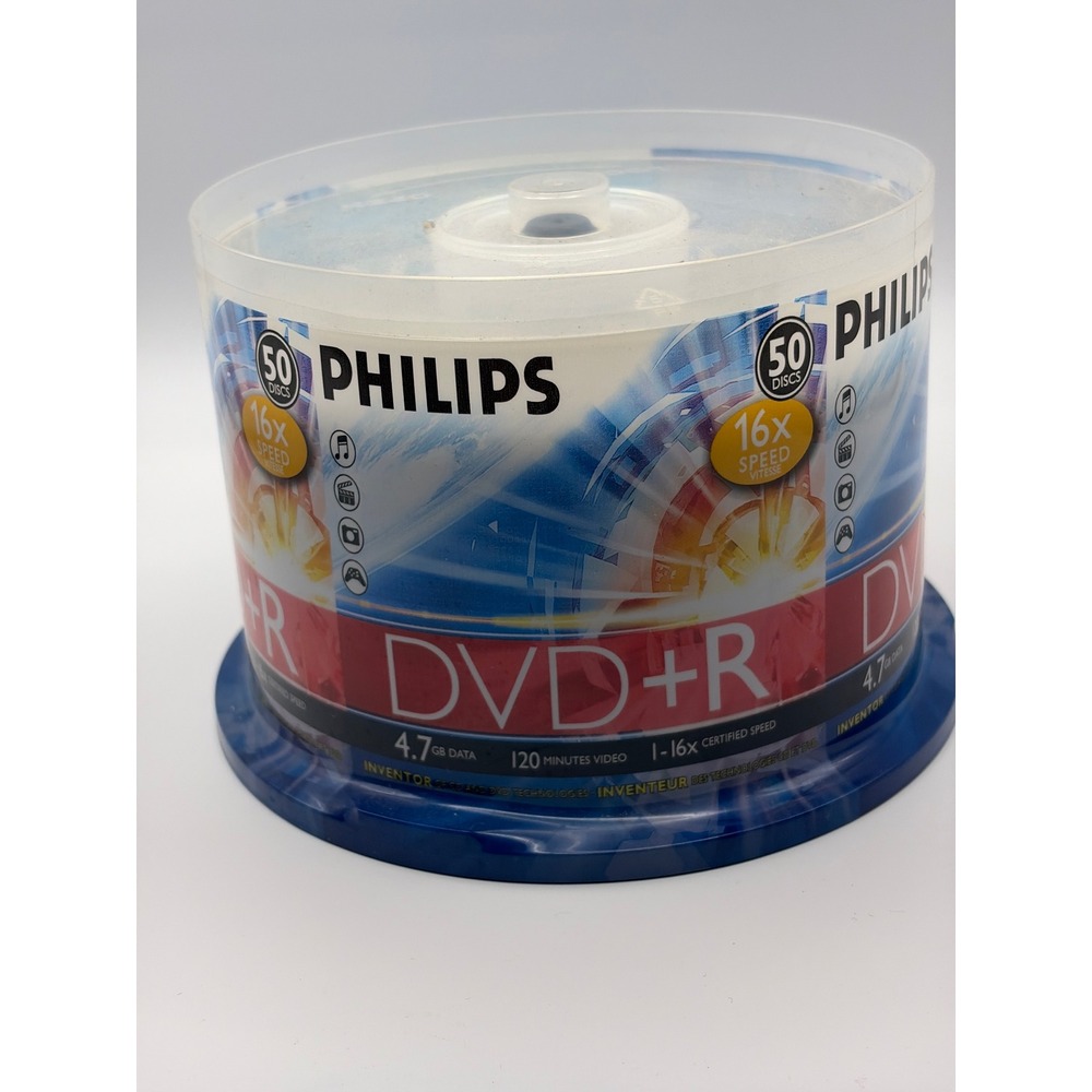 Philips DVD+R 4.7GB 120 Min 16x Speed Blank Recordable Discs 50 Pack DR4S6B50F